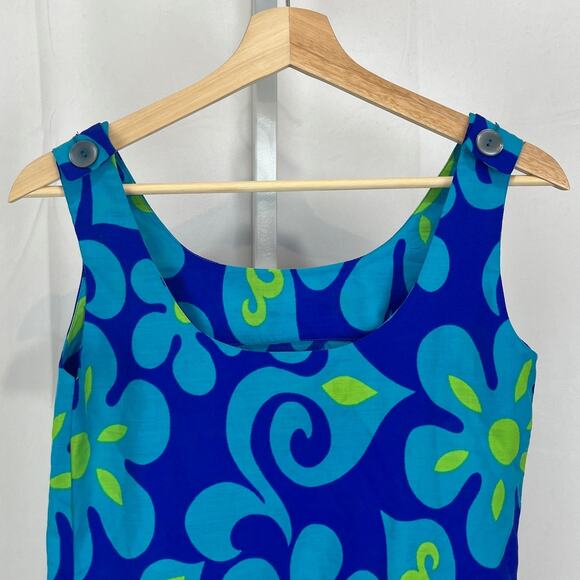 FUMI'S AT WAIKIKI Custom Made Hawaiian Tunic Mini Shift Dress Floral Blue XS - Picture 6 of 8